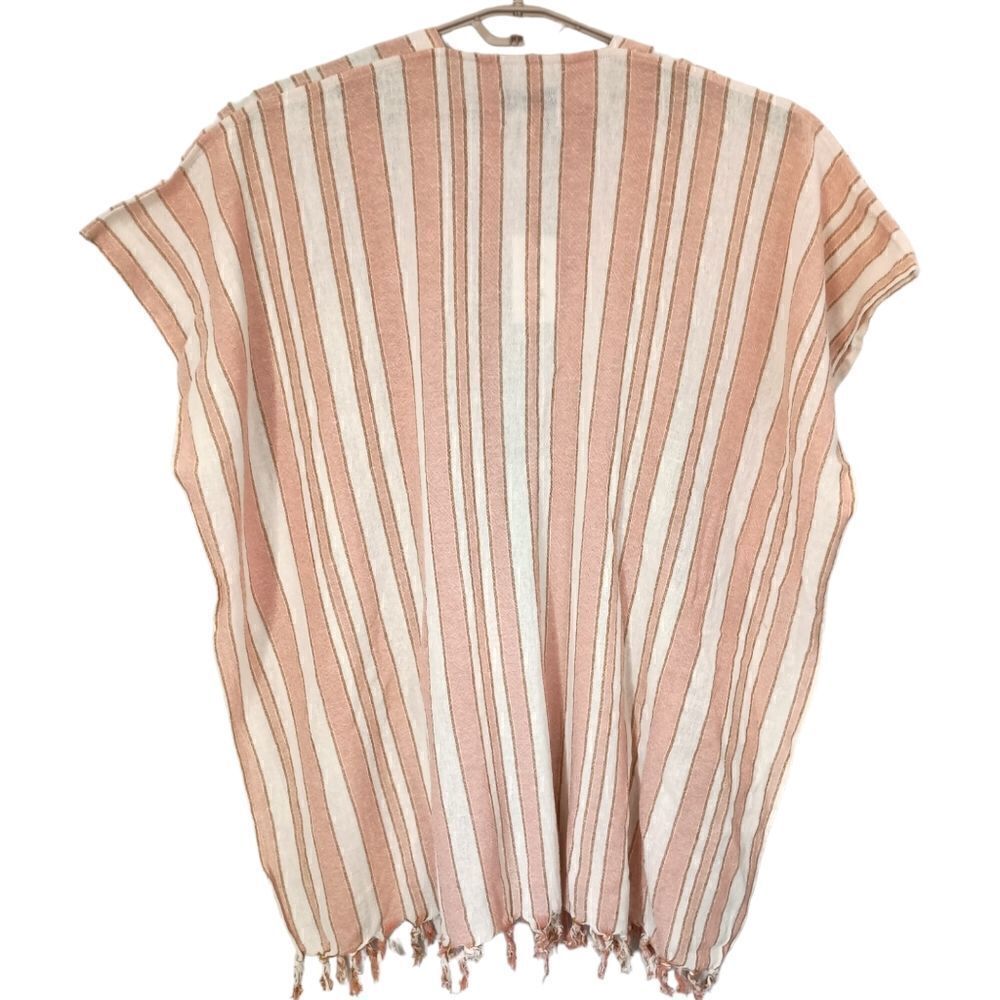 Rays for Days Kimono Cover Up One Size Coral Stripe Fringe Bohemian Beach NEW - Picture 3 of 15